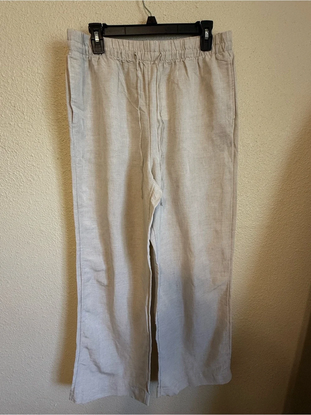 H&M Beige Wide-Leg Drawstring Linen-Blend Pants